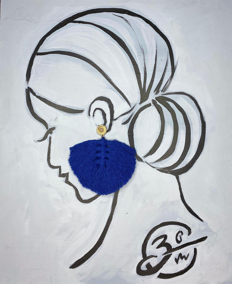 Blue Chanel Button Earrings